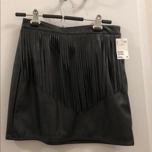 Faux leather fringe skirt